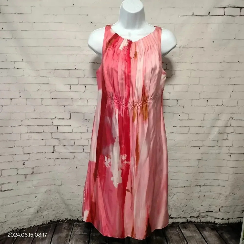 Suzi Chin for Maggy Boutique Sz 8 Sleeveless floral Striped Silk Sheath Dress
